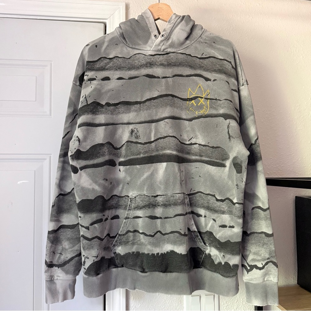CULT OF INDIVIDUALITY grey graphic cotton terry pullover hoodie sweater